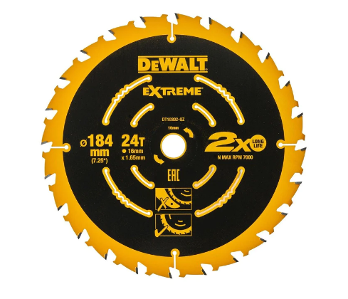 DeWalt Extreme Cirkelzaagblad - 184 x 16 x 24T - Hout (Met nagels)
