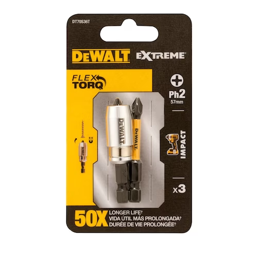 DeWalt Impact Schroefbits 2 x Ph2 en Magnetisch Screwlock Omhulsel