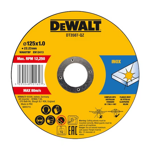 DeWalt Doorslijpschijf - 125 x 22,23 x 1,0mm - RVS