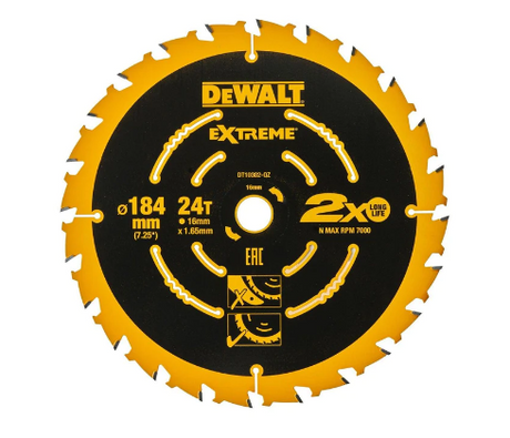 DeWalt Extreme Cirkelzaagblad - 184 x 16 x 24T - Hout (Met nagels)